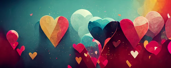 Poster Beautiful abstract wallpaper, background with hearts, balloons, confetti, good for Valentine's Day, Mother's day, celebration, party © Kiril Tsvetanov