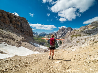 Hike with me through the Sexten Dolomite World of Mountains  - obrazy, fototapety, plakaty