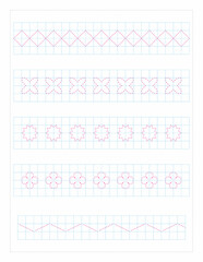 Tracing page practice, red, blue,  background illustration