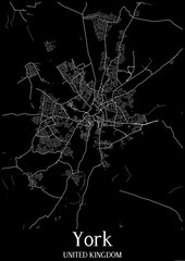 Black and White city map poster of York United Kingdom.