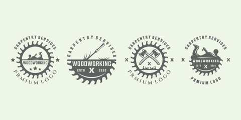 set off carpentry logo vector symbol illustration design, vintage carpenter logo design
