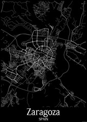 Black and White city map poster of Zaragoza Spain.