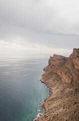 Fototapeta premium Cliffs in the Mediterranean Sea in the south of Spain. White coast Spain. Valencian Community
