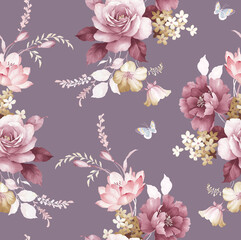 Classic Popular Flower Seamless pattern background.Perfect for wallpaper, fabric design, wrapping paper, surface textures, digital paper.