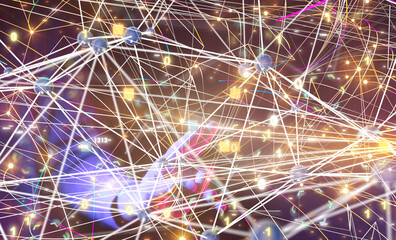 Global network. Blockchain. 3D illustration. Neural networks and artificial intelligence. Abstract