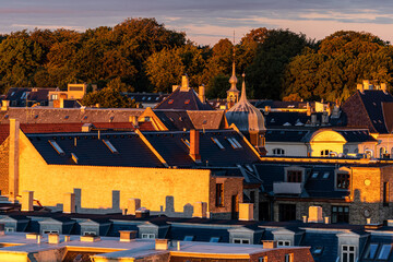 Copenhagen, Denmark The dawn skyline over the Frederiksberg district.