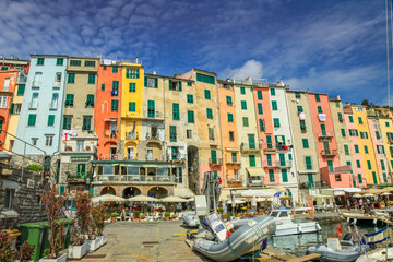 Harbor at Portovenere, Cinque Terre, Liguria, Italy with boats