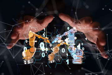 Neural network 3D illustration. Big data and cybersecurity