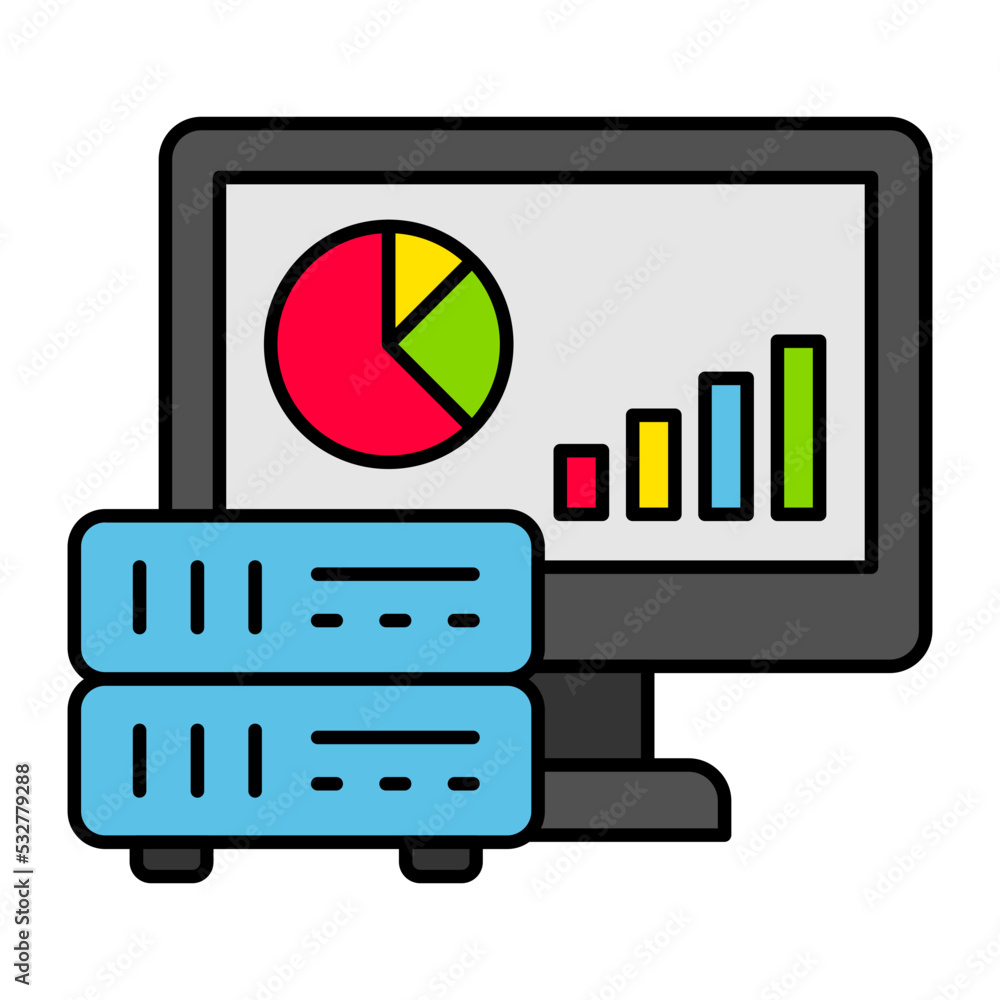 Aufkleber server optimization and analysis vector color icon design, big data symbol, business intelligence si