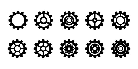 Gears icon set black color isolated on white background. Preferences icon. settings icon.