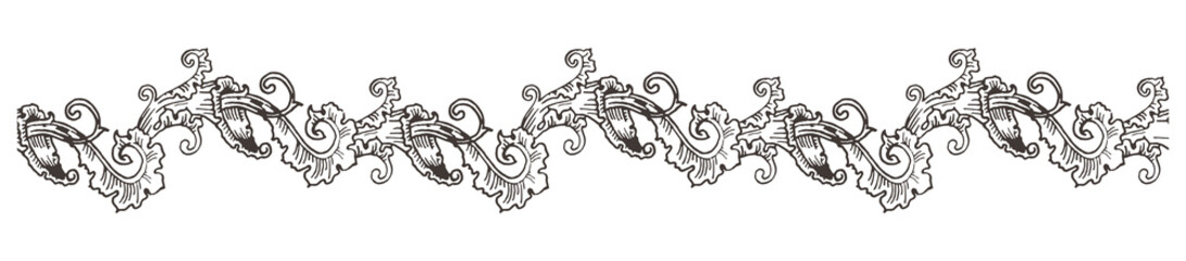 Obraz premium PNG transparent decorative seamless border, engraved endless scroll monogram divider 