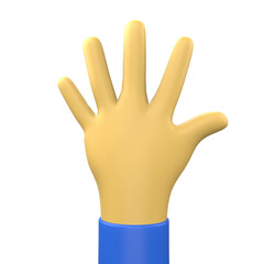 Obraz premium 3D Illustration of hand sign emoticon on Transparent PNG Background. 3D Raised splayed hand emoticon.