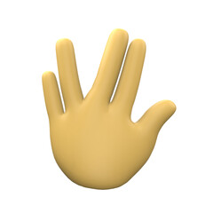 3D Illustration of hand sign emoticon on Transparent PNG Background. 3D Vulcan salute hand emoticon.
