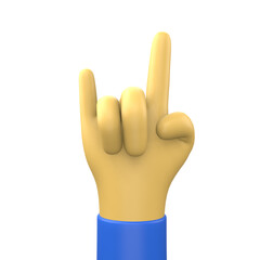 3D Illustration of hand sign emoticon on Transparent PNG Background. 3D Sign of the horn hand emoticon.