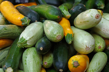Close up fresh zucchini on retail display