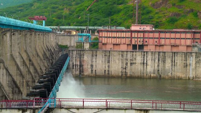 Bisalpur Dam, Kota, Rajasthan, India. Hydroelectric Dam On The River, Water Discharge From The Reservoir. Water Flowing Down Water Reservoir Lake Dam Sustainability Renewable Green Hydro Power