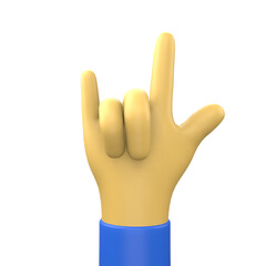 Obraz premium 3D Illustration of hand sign emoticon on Transparent PNG Background. 3D Rock hand emoticon.