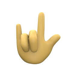 3D Illustration of hand sign emoticon on Transparent PNG Background. 3D Rock hand emoticon.