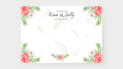 Romantic wedding invitation background with watercolor red flower