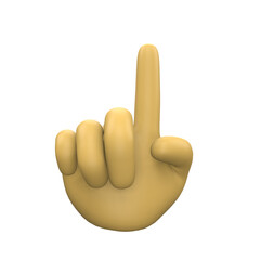 3D Illustration of hand sign emoticon on Transparent PNG Background. 3D One finger hand emoticon.