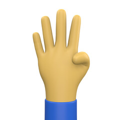 3D Illustration of hand sign emoticon on Transparent PNG Background. 3D Fourth finger hand emoticon.