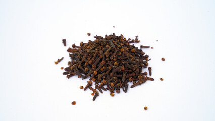 Spice cloves on white background. dried organic clove