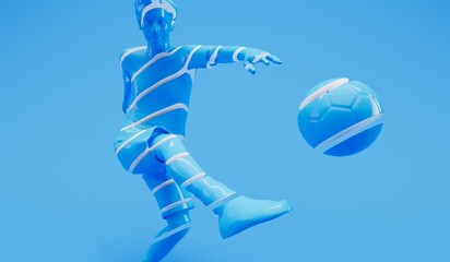 Abstract sliced football soccer player kicking a ball. 3D Rendering
