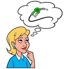 Girl thinking about Bio Fuel - A cartoon illustration of a Girl thinking about using green natural Bio Fuel.