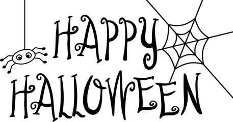 Lettering happy halloween, web and spider doodle elements