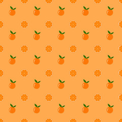 Seamless pattern of orange (citrus fruits) on orange color background