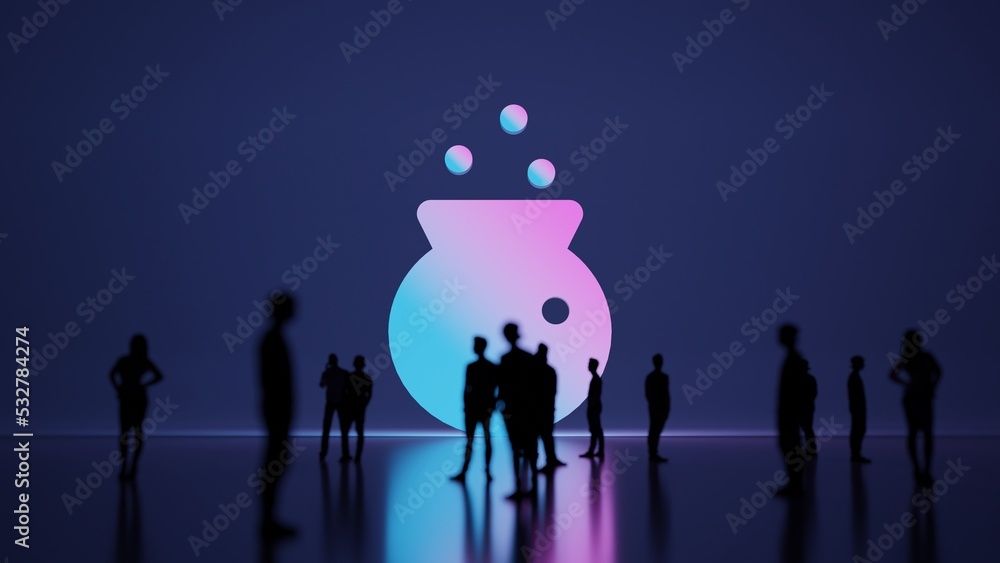 Poster 3d rendering people in front of symbol of alchemy pot on background