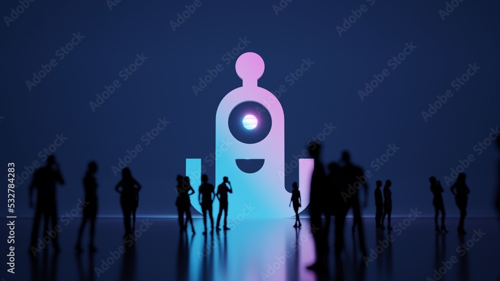 Poster 3d rendering people in front of symbol of alien on background