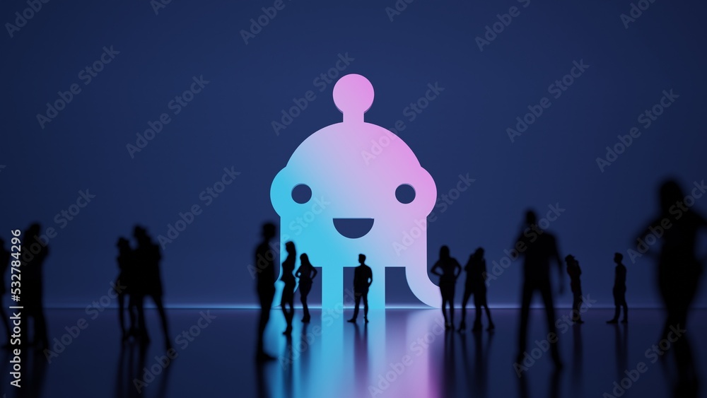 Poster 3d rendering people in front of symbol of alien on background