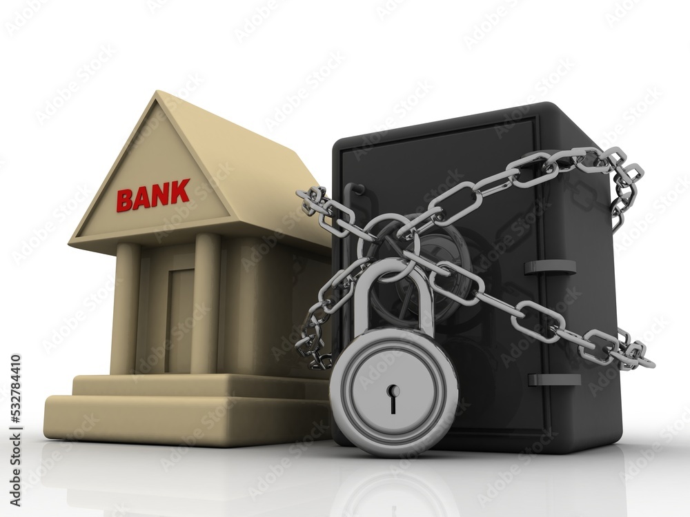 Aufkleber 3d rendering build bank with locker