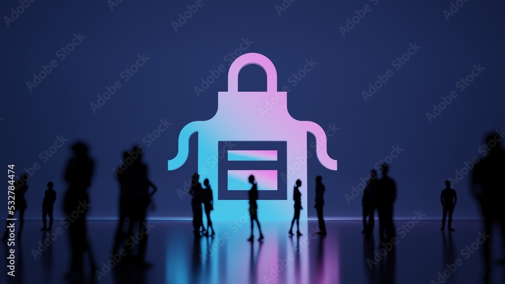 Poster 3d rendering people in front of symbol of apron on background
