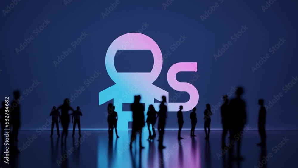 Poster 3d rendering people in front of symbol of astronaut on background