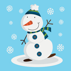Happy snowman, winter illustration