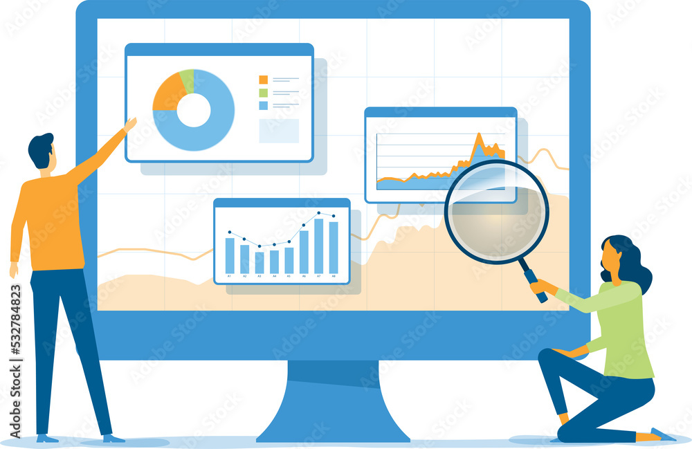 Fototapete business people working for data analytics and monitoring on web report dashboard monitor and business finance investment