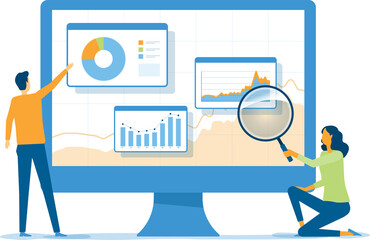 business people working for data analytics and monitoring on web report dashboard monitor and business finance investment - obrazy, fototapety, plakaty
