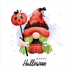 Watercolor gnome halloween, halloween vector illustration