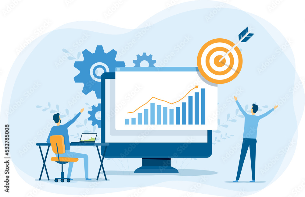 Aufkleber business people analytics and monitoring on financial investment report dashboard monitor concept an