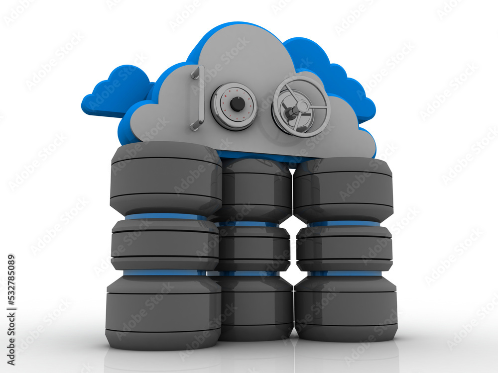 Poster 3d rendering cloud online storage icons with data