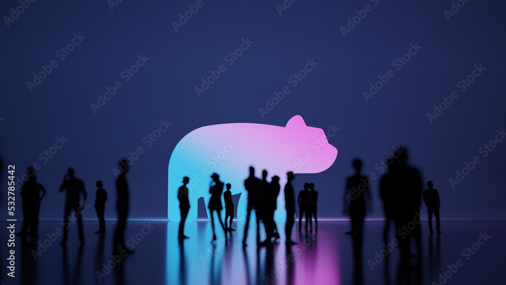 Poster 3d rendering people in front of symbol of bear on background