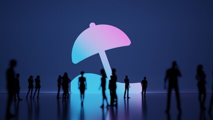 3d rendering people in front of symbol of beach umbrella on background