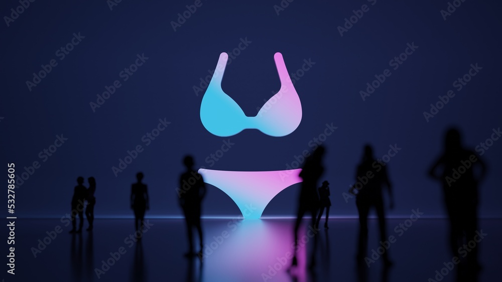 Poster 3d rendering people in front of symbol of bikini on background