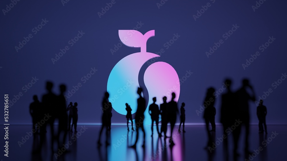 Poster 3d rendering people in front of symbol of biotechnology on background