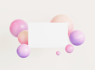 Blank business card with 3d colorful sphere. Business card mockup template. 3D rendering.