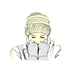Hand drawn illustration of a cold person. Perfect for design elements, graphic images and wall decorations