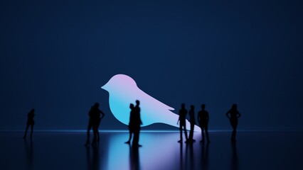 3d rendering people in front of symbol of bird on background