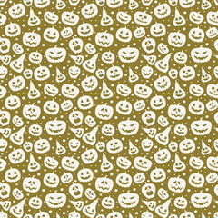 Halloween pattern with funny pumpkin lanterns. Vector